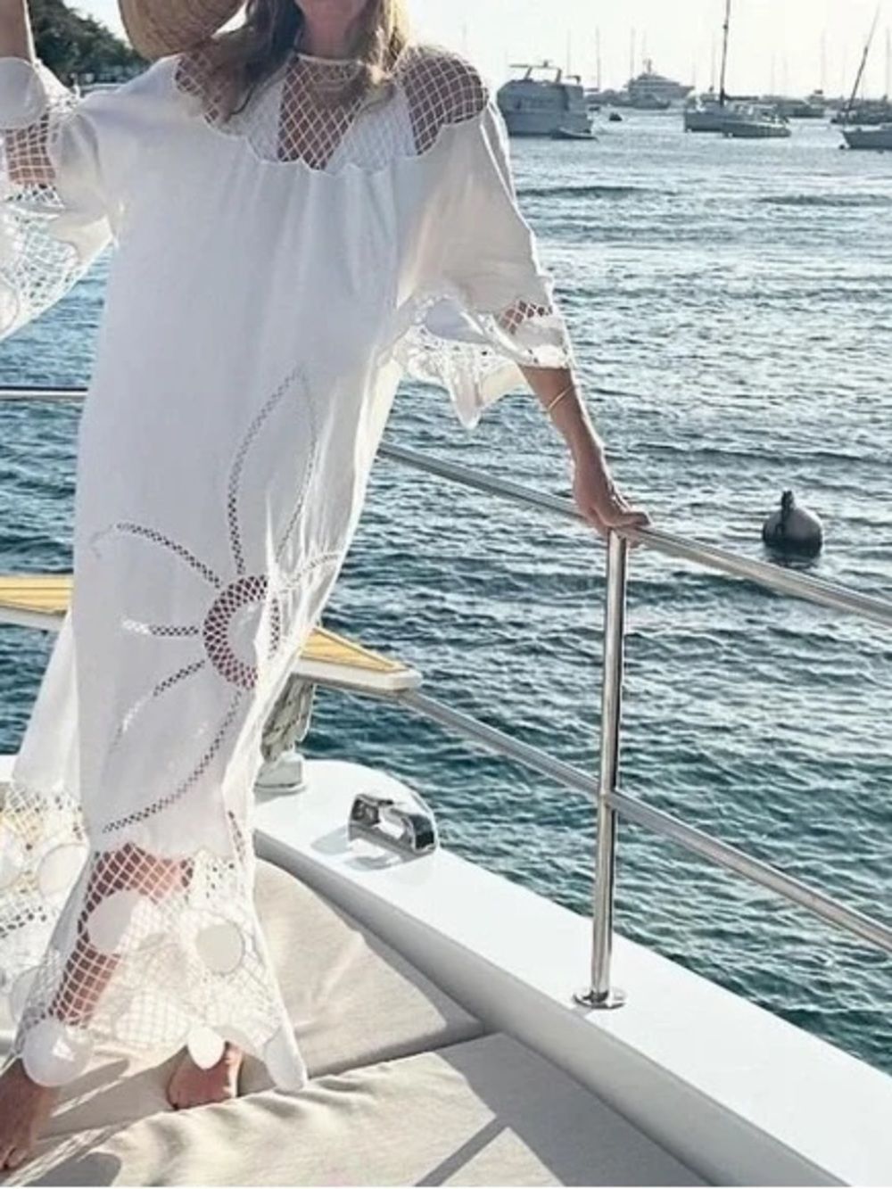 La Vie Style of House White Net Tie Caftan Maxi Dress One size
